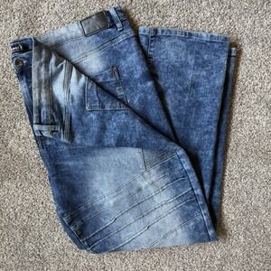 Southpole Mens Jeans Y2K Stretch Size 52x33 Motto Light Washed Out Blue Vintage